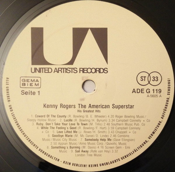 Kenny Rogers The American Superstar His Greatest Hits 12" LP Arcade