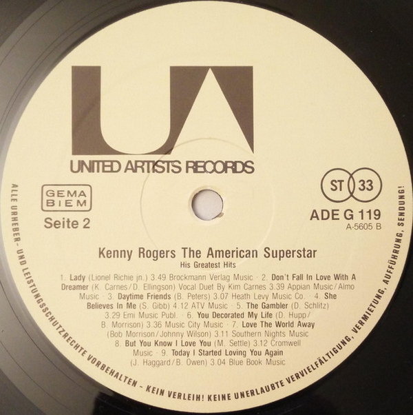 Kenny Rogers The American Superstar His Greatest Hits 12" LP Arcade