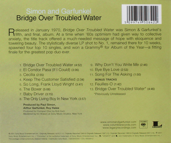 Simon And Garfunkel Bridge Over Troubled Water 2001 Sony Columbia CD