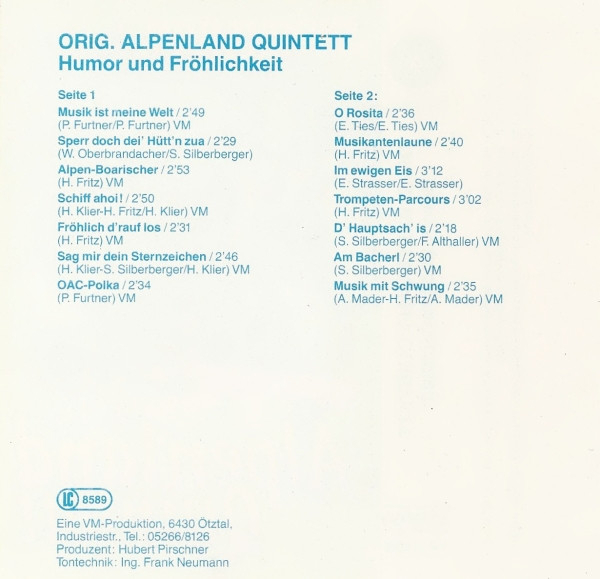 Original Alpenland Quintett Humor und Fröhlichkeit MC Cassette (OVP) NEU VM