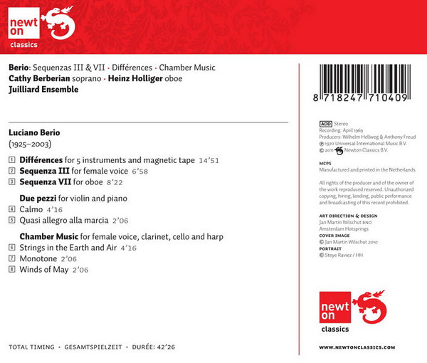 Berio Sequenzas III & VII Cathy Berberian Heinz Holliger 2011 CD Album
