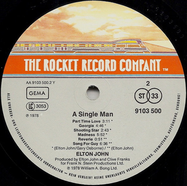 Elton John A Single Man 1978 Phonogram Rocket Records 12" LP