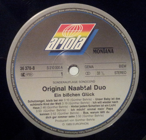 Original Naabtal Duo Ein bißchen Glück 1989 Ariola Montana 12" LP
