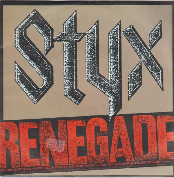 STYX Renegade * Shooz 1978 CBS A&M Records 7" Single