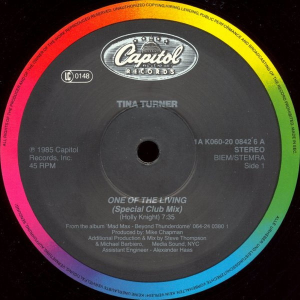 Tina Turner One Of The Living (Mix, Dub & Instrumental) 1985 EMI 12" Maxi