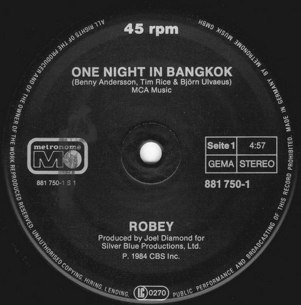 Robey One Night In Bangkok  * Bored And Beautiful  12" Maxi