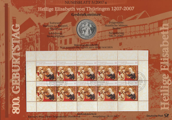 Numisblatt 5/2007 +10 €-Silbermünze Stempelglanz + Briefmarkenbogen Elisabeth