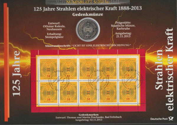 Numisblatt 5/2013 +10 €- Cu-Ni Stempelglanz + Briefmarkenbogen Strahlen
