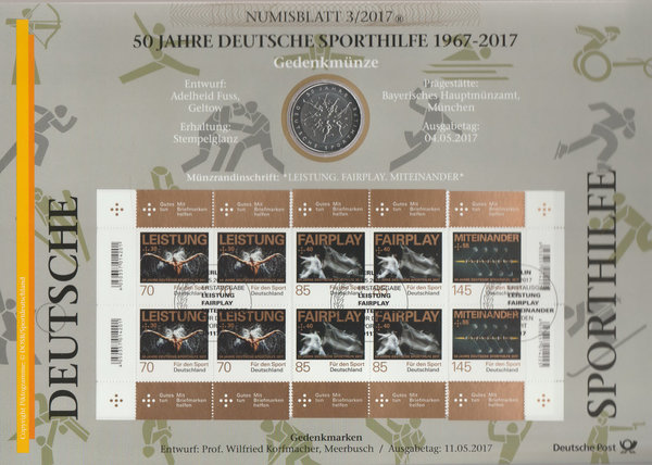 Numisblatt 3/2017 +20€ Silbermünze Stempelglanz + Kleinbogen Sporthilfe