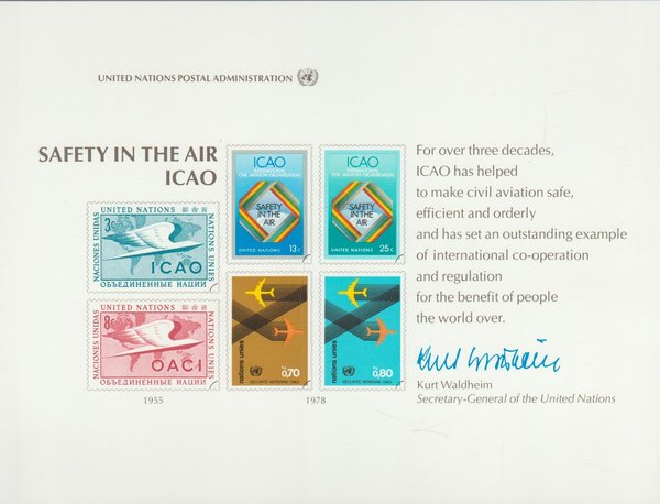 United Nations Safety InThe Ear ICAO 6 Werte 1955/1978 gedruckt auf Folder