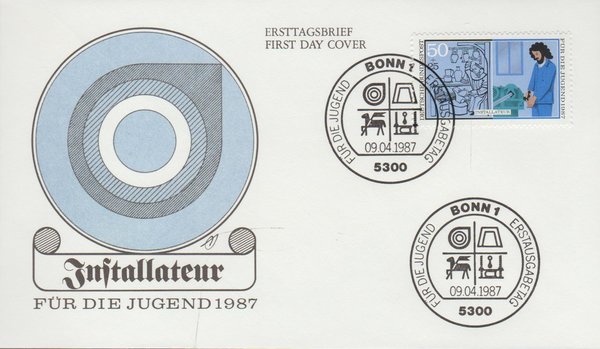 Künstler-Ersttagsbrief Installateur 1987 Michel 1315 Kuvert-Nummer 23558