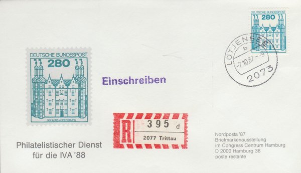 Brief Nordposta Briefmarkenausstellung IVA 1987 Michel 1142 gestempelt