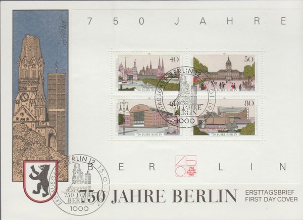 Künstler-Ersttagsbrief 750 Jahre Berlin Michel Nr. 772-775 Block 8  Kuvert 12335