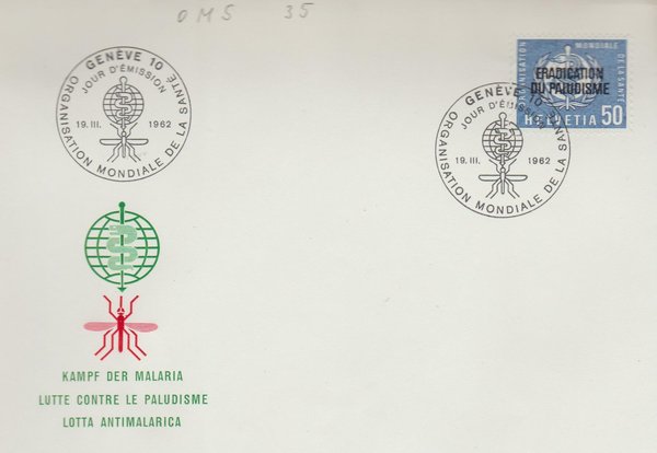 Schweiz Kampf gegen Malaria MI 35 gestempelt Brief 1962 mit Aufdruck