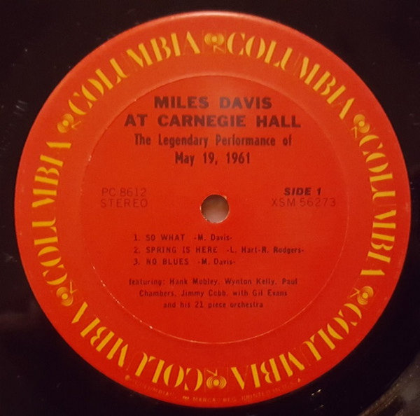 Miles Davis At Carnegie Hall 1961 CBS Records KCS 8612 USA 1962