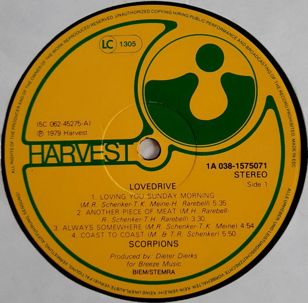 Scorpions Lovedrive 1979 EMI Harvest 12" LP (Always Somewhere)