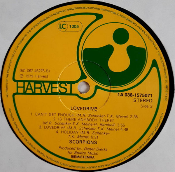 Scorpions Lovedrive 1979 EMI Harvest 12" LP (Always Somewhere)