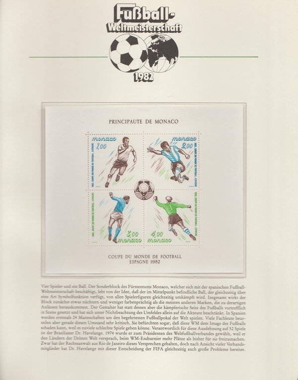 1982 Fußball WM Spanien Blockausgabe Postfrisch Monaco