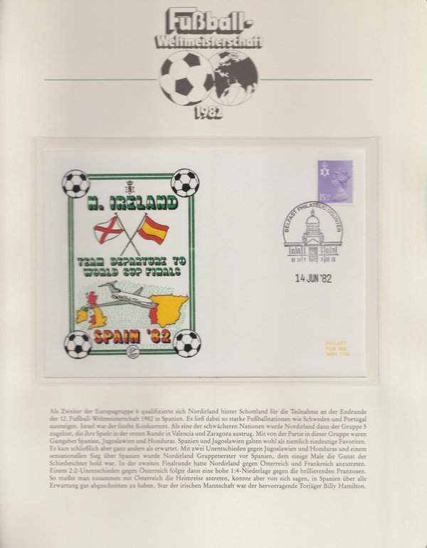 1982 Fußball WM Spanien Ersttagsbrief 1 Wert gestempelt Nordirland