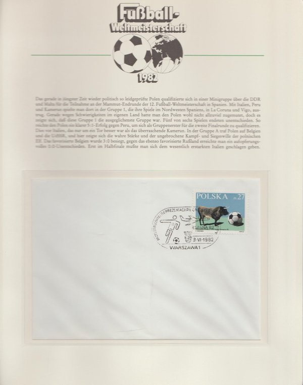1982 Fußball WM Spanien Ersttagsbrief (1 Wert) Volksrepublik Polen