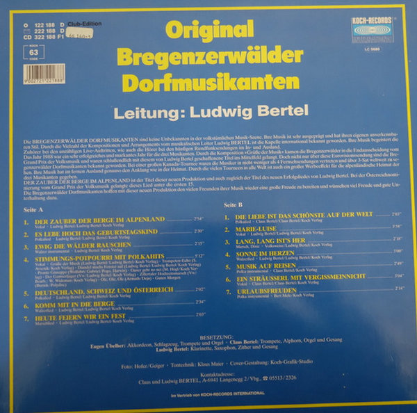 Original Bregenzerwälder Dorfmusikanten Der Zauber der Berge 12" Koch