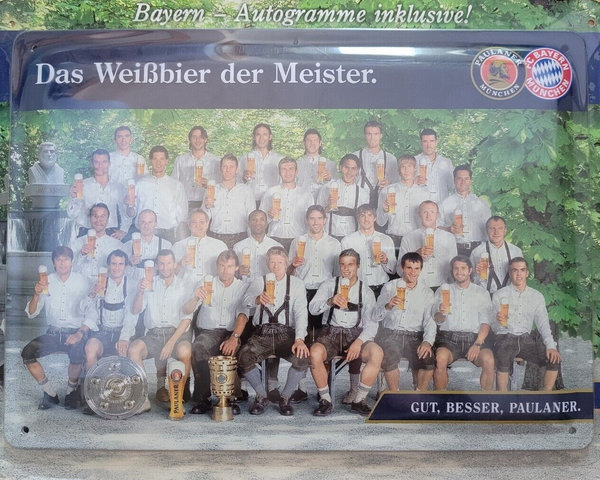 FC Bayern München Blechschild 33x23 Paulaner Team 2005/06 + Autogramme (OVP)
