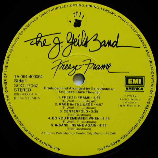 J. Geils Band Freeze Frame 1981 EMI America 12" LP (TOP!)