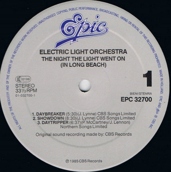 Electric Light Orchestra The Night The Light Went On 12" LP (TOP!) 1985